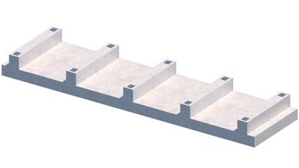 3D axonometric detail of a 50cm concrete site foundation with a disconnected 60cm thick sloof, made of concrete and reinforced steel, as a foundation for a heavy-duty industrial structure