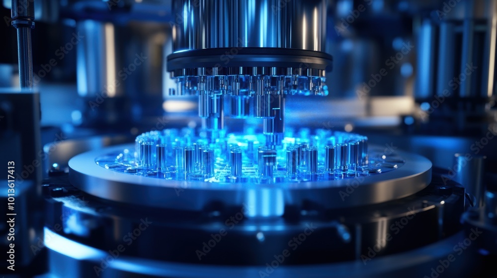 Poster quantum computing core in a high-tech lab, advanced cryptography research, glowing blue lights, intr