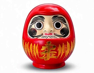 Daruma lucky doll without black eyes with the word meaning good luck and success