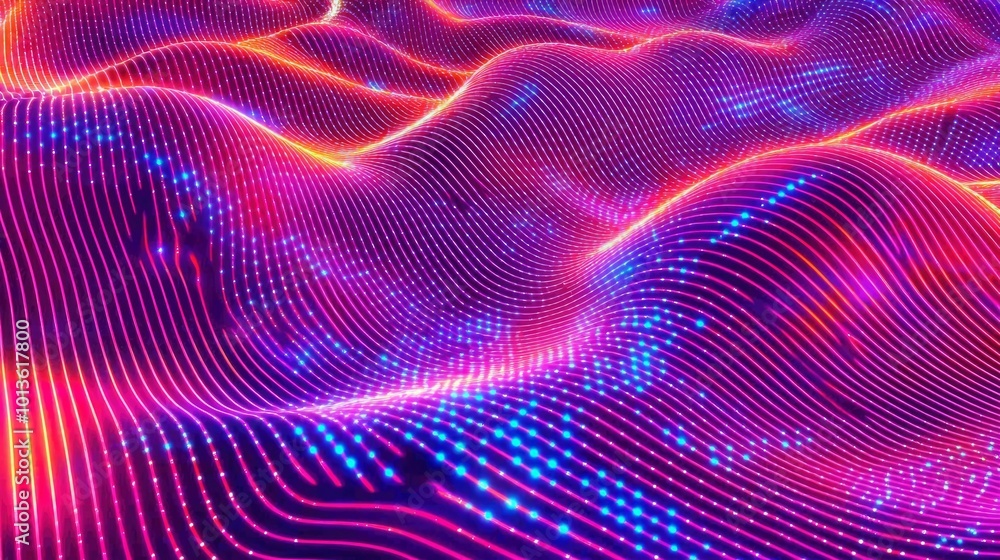 Poster Abstract Wavy Pattern with Glowing Lines and Dots