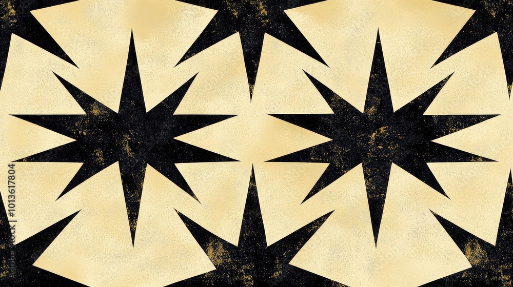 Poster abstract geometric star pattern with black and beige color scheme