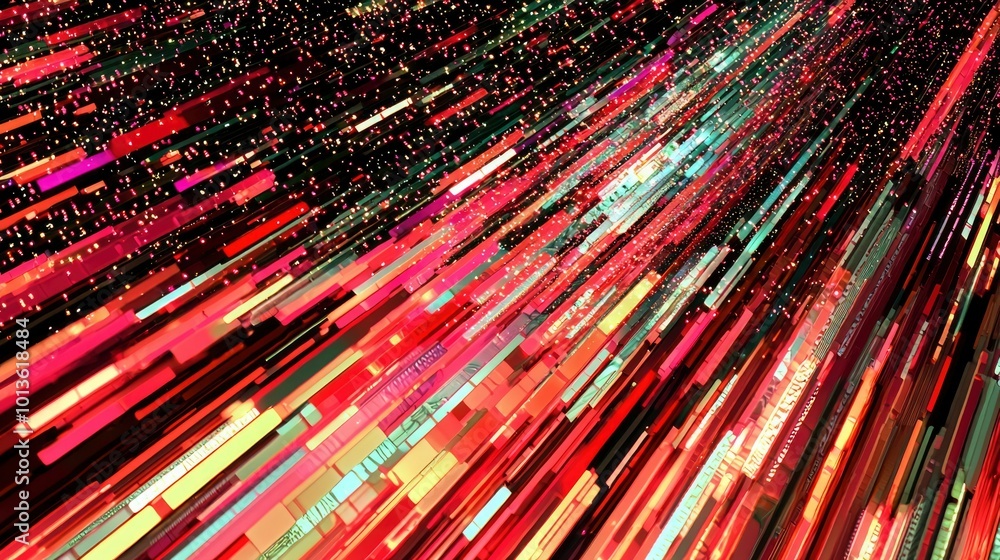 Poster abstract pattern of red and yellow lines with scattered lights