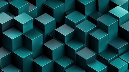 Abstract geometric pattern of teal cubes with a metallic texture