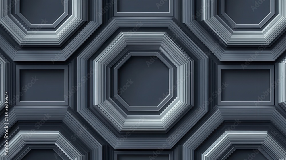 Poster geometric pattern with layered hexagons and octagons in dark tones