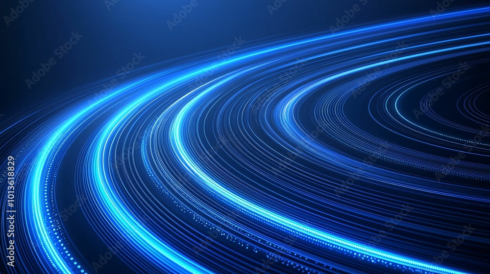 Poster abstract glowing blue lines create mesmerizing pattern on dark background, evoking sense of motion a