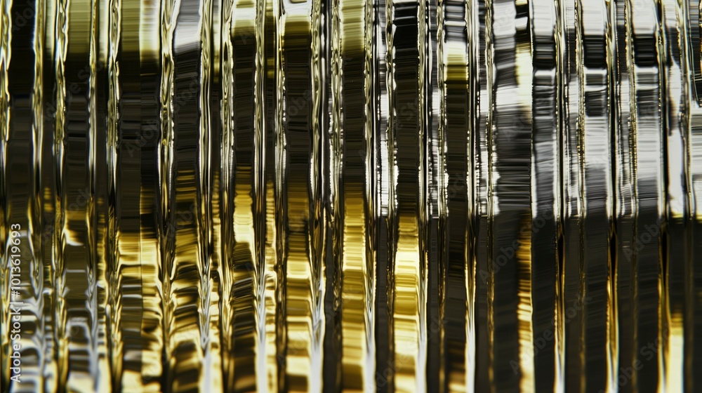 Poster abstract golden and black vertical lines with distorted reflections