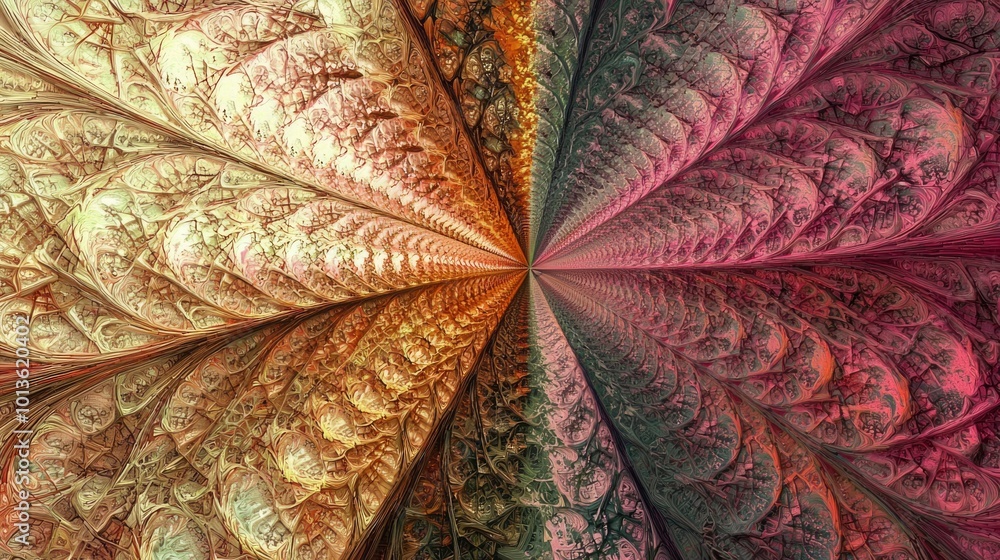 Poster abstract fractal pattern in warm tones with intersecting lines and intricate details