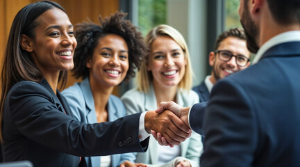 Fototapeta premium Successful Business Agreement Sealed with a Handshake in a Professional Meeting