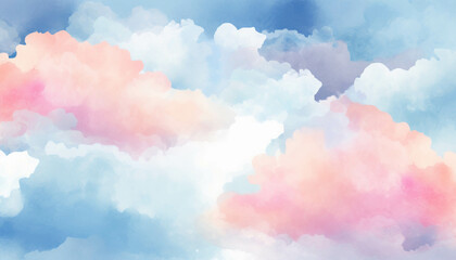 Fototapeta premium Vivid Watercolor Sky with Soft Clouds Above