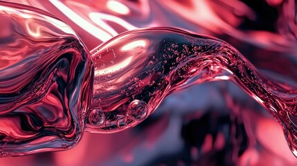 Abstract Swirling Pink Liquid with Air Bubbles