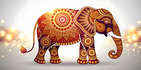 Abstract Diwali Elephant Design: Glowing Traditional Patterns Isolated on White - Vector Artwork Celebrating Cultural Richness and Festive Spirit of Diwali