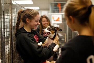 Friends and family volunteering at a pet shelter on Thanksgiving. 