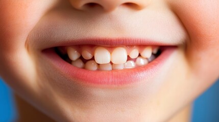 Close-up of a child's smile showing teeth and healthy gums