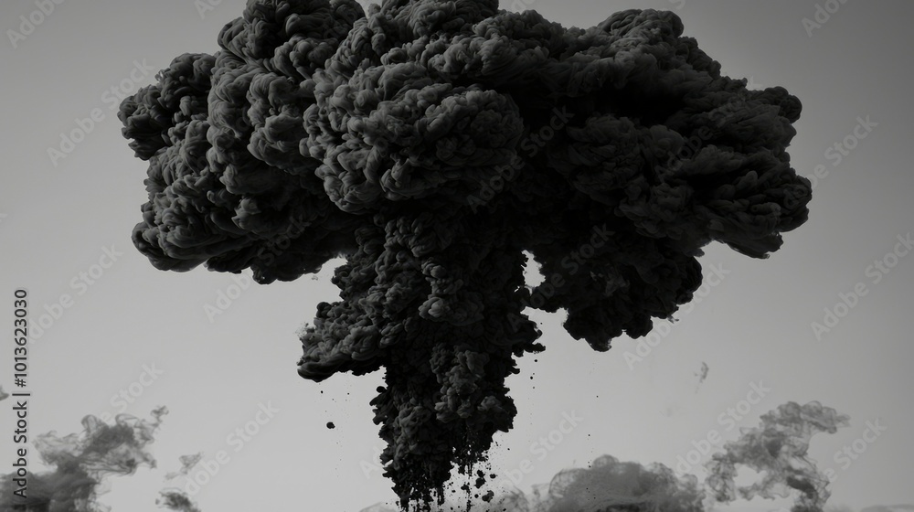 Poster black ink exploding and diffusing in water