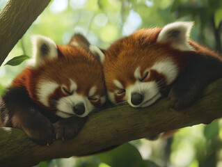 Panda rossi che dormono