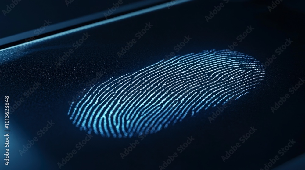Poster close-up of a fingerprint scan on a digital surface