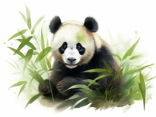 Fototapeta premium Peaceful Panda Watercolor Artwork in Nature