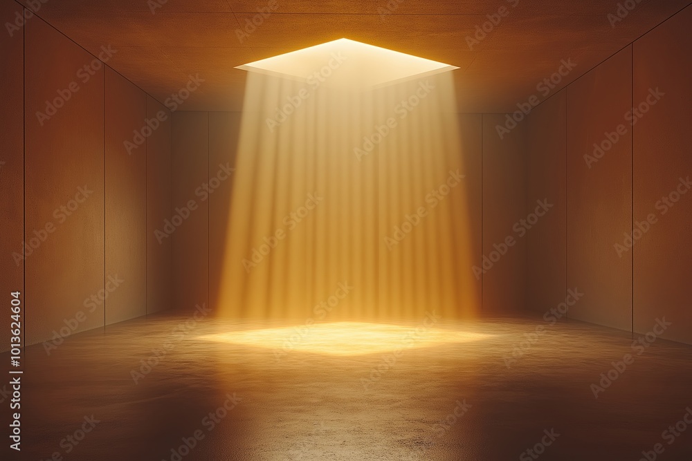 Aufkleber light beams streaming down in a minimalist room with a warm glow and simple design