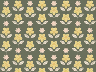 Art & Illustration repetitive geometric flower and leaf pattern.