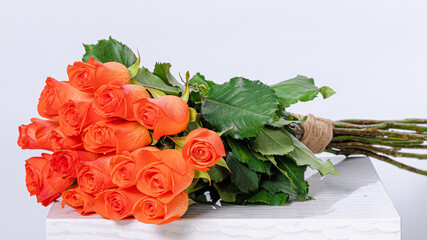 Bouquet of orange roses isolated on white