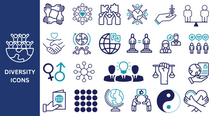 Diversity Icon Set Editable. Set of diversity icons, Human rights, ethnicity icons Vector.