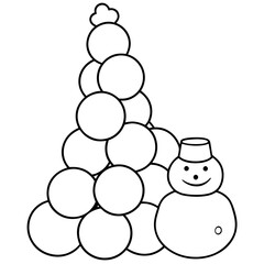 A pile of snowballs stacked beside a snowman