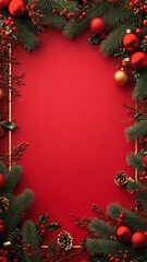 Christmas mockup with red background and festive decorations, suitable for social media posts, holiday promotions, or branding for restaurants, cafes, event planners, and gift shops