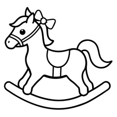 A rocking horse with a festive bow