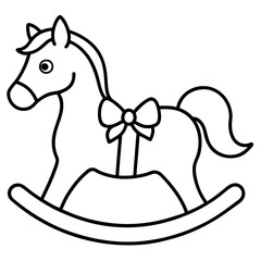 A rocking horse with a festive bow