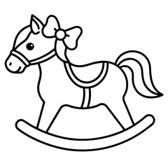 A rocking horse with a festive bow