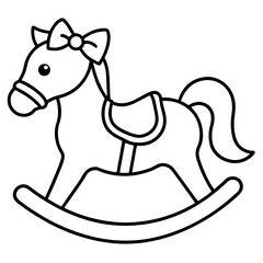 A rocking horse with a festive bow
