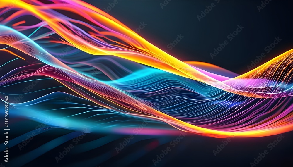 Poster colorful abstract wave design with dynamic lines and glowing energy