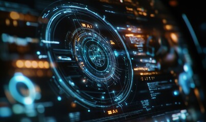 Obraz premium Blue and orange AI interface with glowing lines.