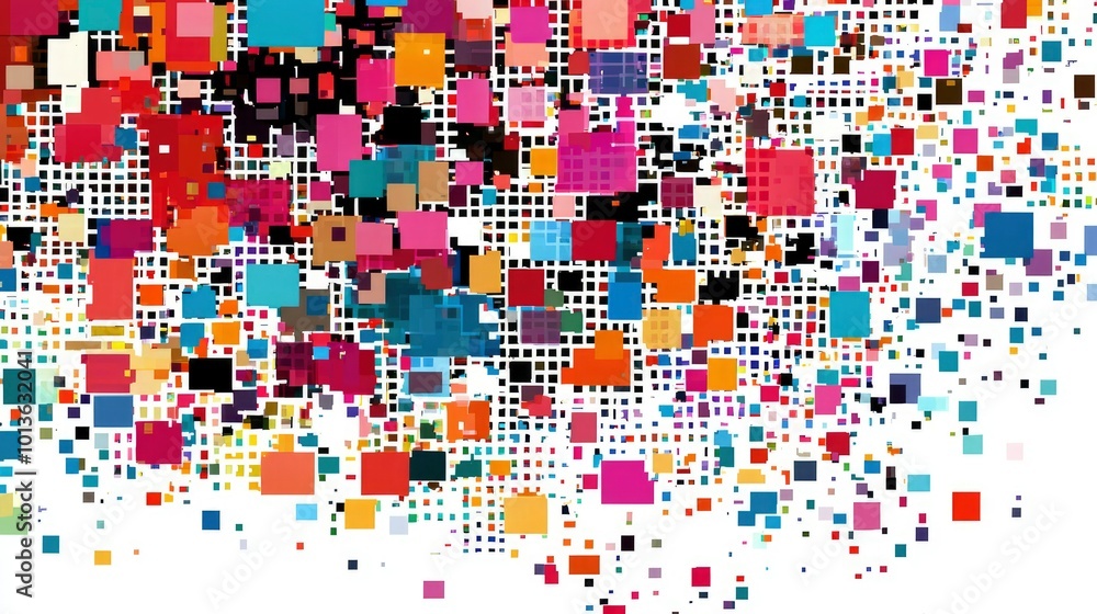 Poster abstract colorful square pattern with grid overlay