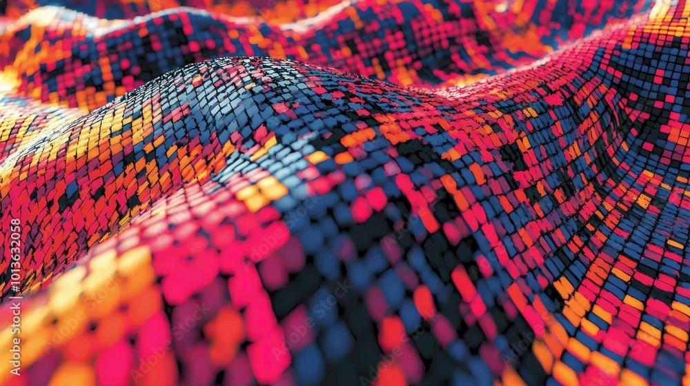 Poster abstract wavy pattern of multicolored squares