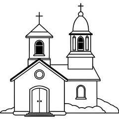 A snow-covered church with a bell tower