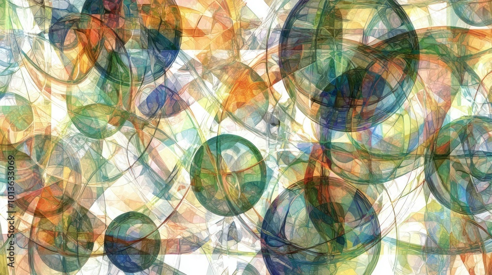 Poster Abstract Colorful Artwork with Overlapping Circles and Lines
