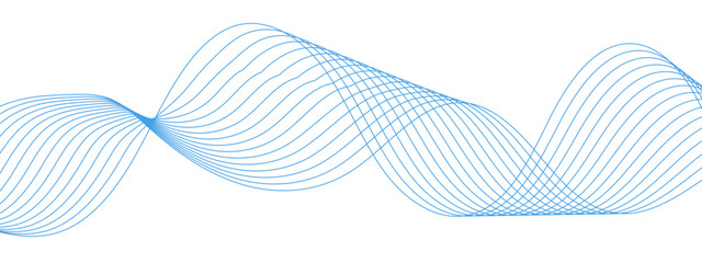 Wavy lines swoosh on a white background. Luxury, beauty, and thin curves swirl like a flowing stream with digital frequency. Modern art, technology, motion graphics.Wave lines for banners, template