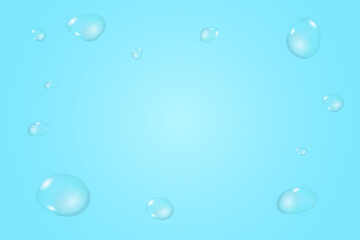 Realistic water drops on blue background. Vector illustration