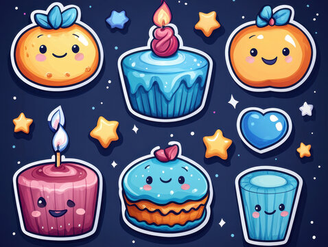 Fun New Year's Day 2025 digital stickers and emojis pictures with bright and playful designs for use in social media and messaging apps