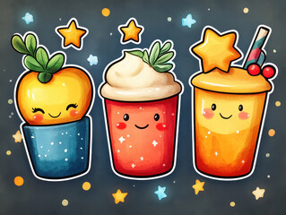 Fun New Year's Day 2025 digital stickers and emojis pictures with bright and playful designs for use in social media and messaging apps