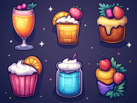 Fun New Year's Day 2025 digital stickers and emojis pictures with bright and playful designs for use in social media and messaging apps