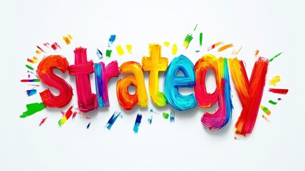 Colorful strategy text painted in bold and vibrant brush strokes