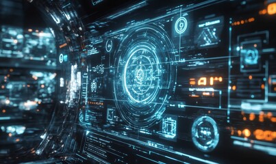Obraz premium Sci-fi blue and orange digital interface.