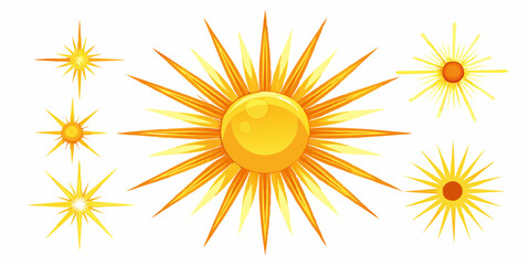 Set of Sunburst Effects: sunbursts including radiating rays, lens flares, and glowing highlights.
