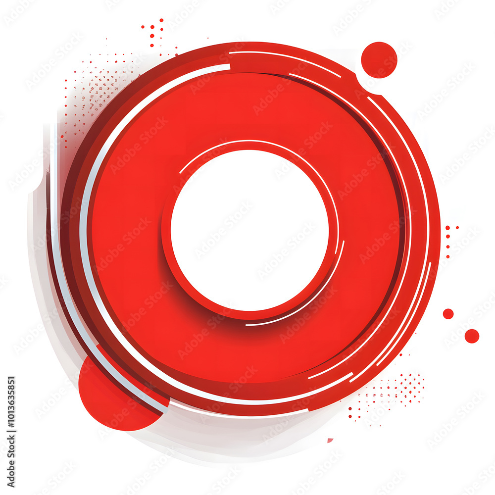 Poster red and white background, a circular geometric shape with a circle pattern decoration in the middle 