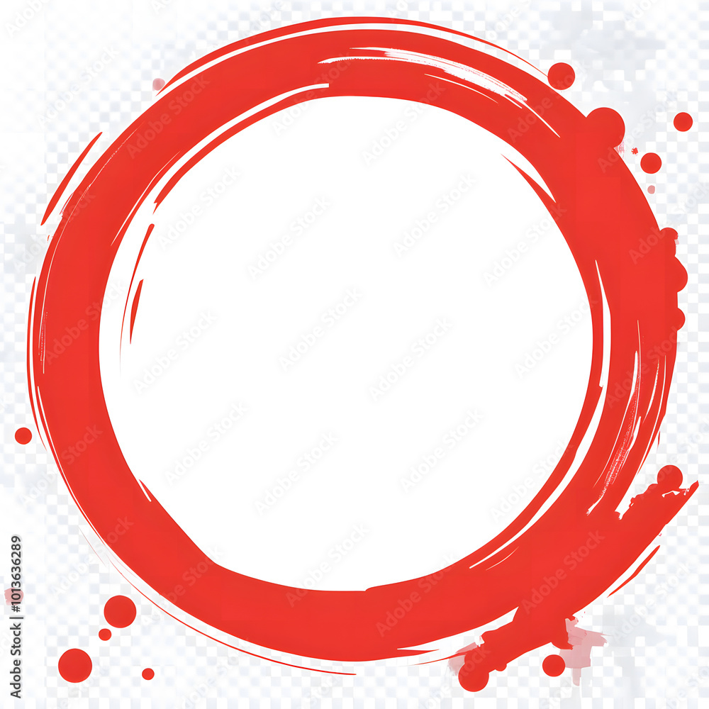 Poster red and white background, a circular geometric shape with a circle pattern decoration in the middle 
