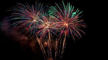 Spectacular Fireworks Display in the Night Sky with Vibrant Colors and Luminous Explosions