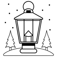 A snow-covered lantern glowing at night