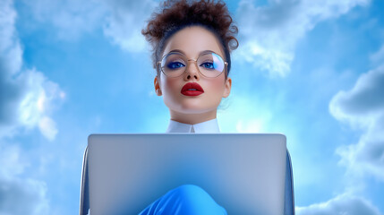 Worker with a notebook in a futuristic creative setting.